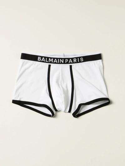 Shop Balmain Underwear  Cotton Trunk With Logo In White