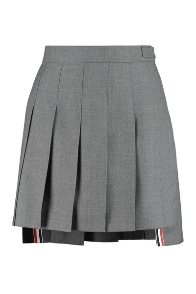 Shop Thom Browne Wool Pleated Skirt In Grey