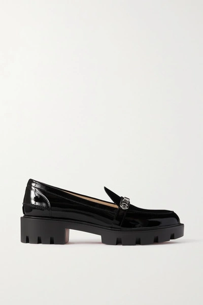 Shop Christian Louboutin Lock Woody 50 Embellished Patent-leather Platform Loafers In Black