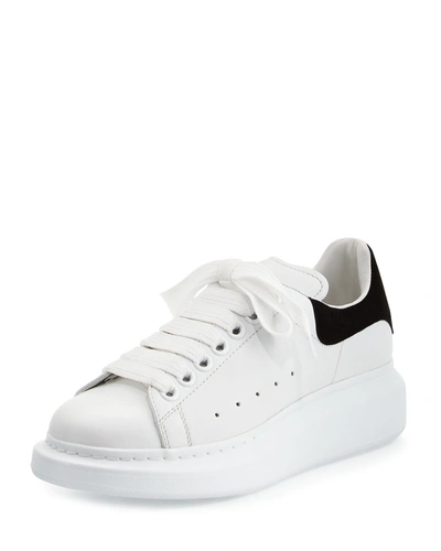 Shop Alexander Mcqueen Leather Lace-up Platform Sneakers In White/black
