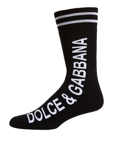 Shop Dolce & Gabbana Men's Bicolor Logo Socks In Black