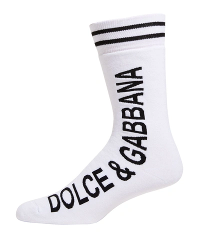 Shop Dolce & Gabbana Men's Bicolor Logo Socks In Optical White