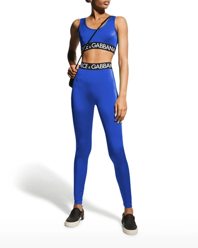 Shop Dolce & Gabbana Pop Logo Medium-impact Sports Bra In Blu