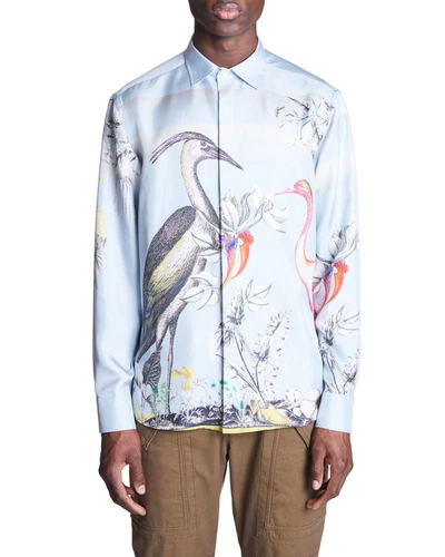 Shop Etro Men's Heron-print Long-sleeve Shirt In Med Grey