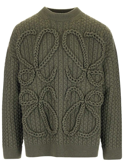 Shop Loewe Anagram Cable Knitted Jumper In Green