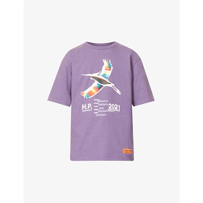 Shop Heron Preston Rainbow Heron Graphic-print Cotton-jersey T-shirt In Purple White