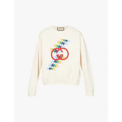 Shop Gucci Mens Natural Multicolor Diagonal Stars Oversized Cotton-jersey Sweatshirt