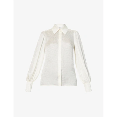 Shop Victoria Victoria Beckham Womens Daisy White Puff-sleeved Logo-print Satin Shirt 10