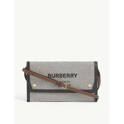 Shop Burberry Womens Black/tan Horseferry-print Canvas Phone Bag