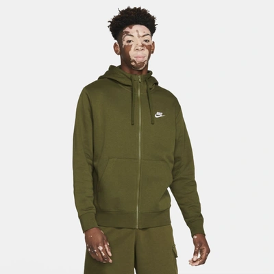 Shop Nike Sportswear Club Fleece Men's Full-zip Hoodie In Rough Green,rough Green,white