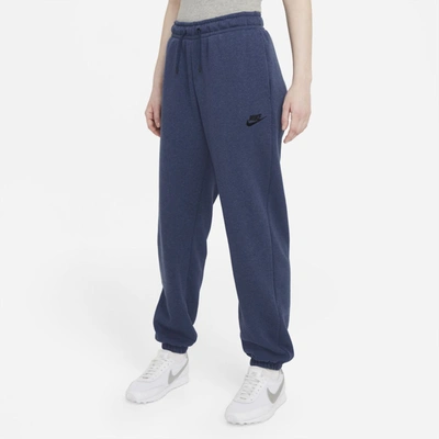 Shop Nike Sportswear Essential Women's Fleece Pants In Midnight Navy,heather,black