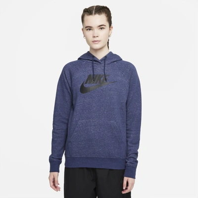 Shop Nike Sportswear Essential Women's Fleece Pullover Hoodie In Midnight Navy,heather,black