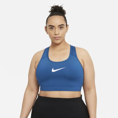Shop Nike Swoosh Women's Medium-support Non-padded Sports Bra In Court Blue,white