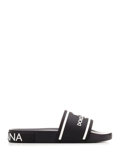 Shop Dolce & Gabbana Logo Crown Slides In Black