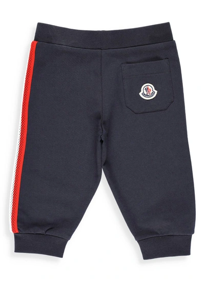 Shop Moncler Enfant Logo Patch Side Stripe Track Pants In Navy