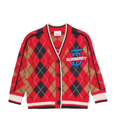 Shop Burberry Kids Wool-cashmere Monogram Argyle Cardigan (3-14 Years) In Red