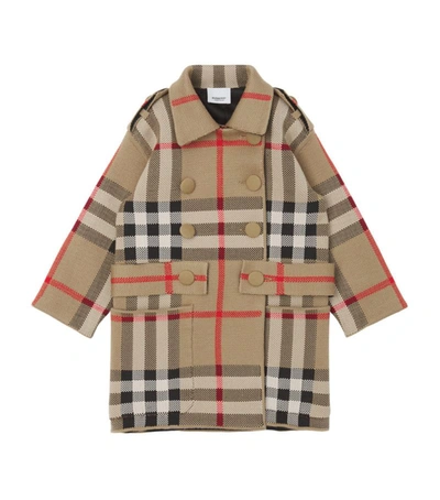 Shop Burberry Kids House Check Jacquard Coat In Brown