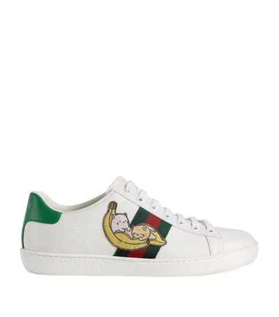 Shop Gucci Leather Bananya Ace Sneakers In White