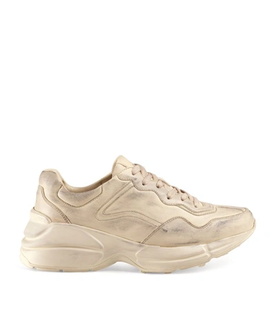 Shop Gucci Leather Rhyton Sneakers In Ivory