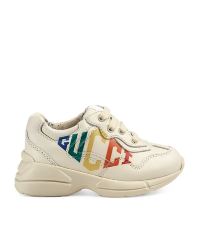 Shop Gucci Kids Leather Rhyton Sneakers In White