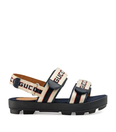 Shop Gucci Kids Logo Stripe Sandals In Blue