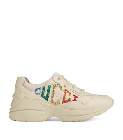 Shop Gucci Kids Leather Rhyton Sneakers In White