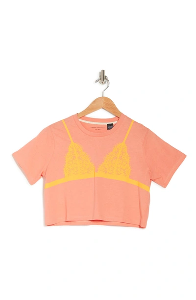 Shop French Connection Lace Bralette Cropped T-shirt In 80-papya Punch-orng Pop