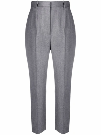 Shop Alexander Mcqueen Cropped High-waisted Trousers In Grey