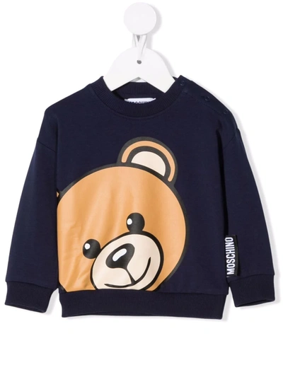 Shop Moschino Teddy Bear Print Sweater In Blue