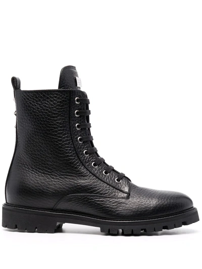 Shop Philipp Plein Star-studded Leather Boots In Schwarz