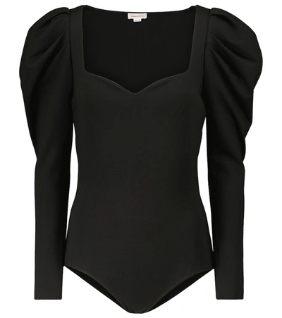 Shop Alexander Mcqueen Puff-sleeve Stretch-jersey Knit Bodysuit In Black