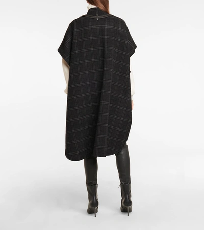 Shop Burberry Checked Wool And Cashmere Cape In Blue