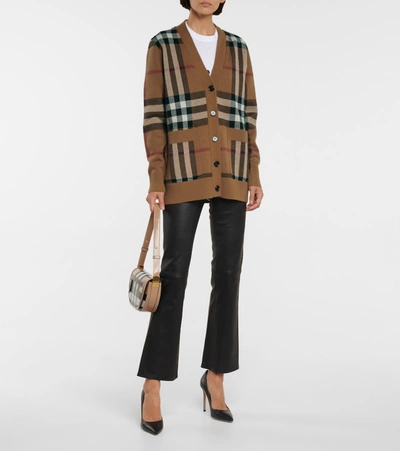 Shop Burberry Cashmere And Wool Knit Cardigan In Brown