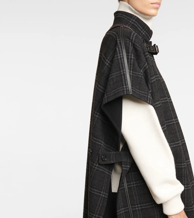 Shop Burberry Checked Wool And Cashmere Cape In Blue