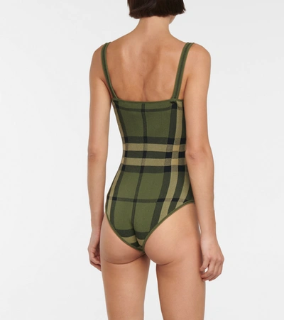 Shop Burberry Checked Cotton-blend Bodysuit In Green