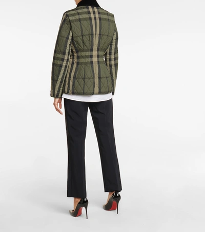 Shop Burberry Checked Quilted Jacket In Green