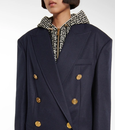 Shop Balmain Wool Coat In Blue