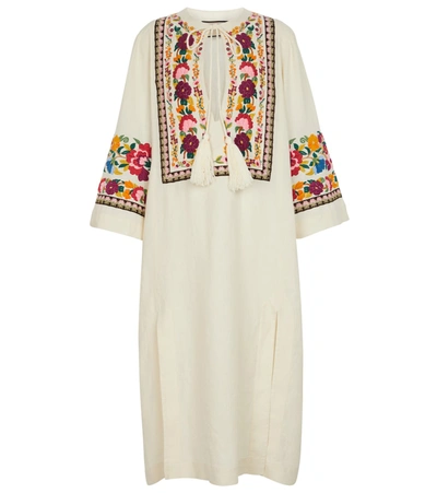 Shop Gucci Embroidered Organic Linen Kaftan In White