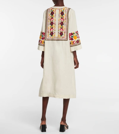 Shop Gucci Embroidered Organic Linen Kaftan In White