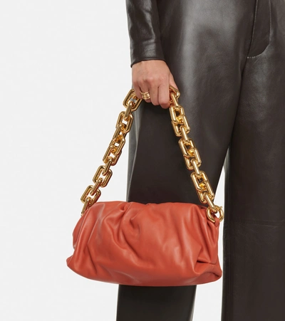 Shop Bottega Veneta Chain Pouch Leather Shoulder Bag In Orange