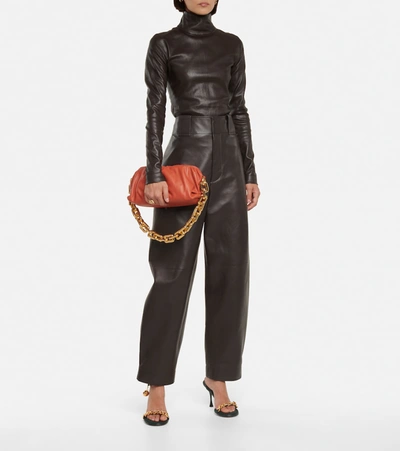 Shop Bottega Veneta Chain Pouch Leather Shoulder Bag In Orange