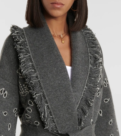 Shop Alanui Bandana Cashmere-blend Jacquard Wrap Cardigan In Grey