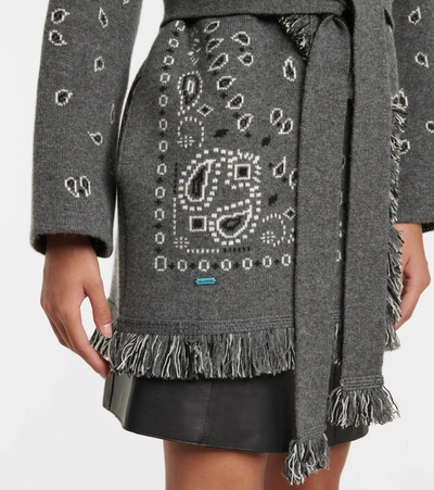 Shop Alanui Bandana Cashmere-blend Jacquard Wrap Cardigan In Grey