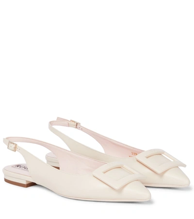 Roger Vivier Gommettine Leather Slingback Point-toe Flats In White