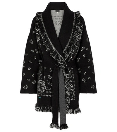 Shop Alanui Bandana Cashmere-blend Jacquard Wrap Cardigan In Black