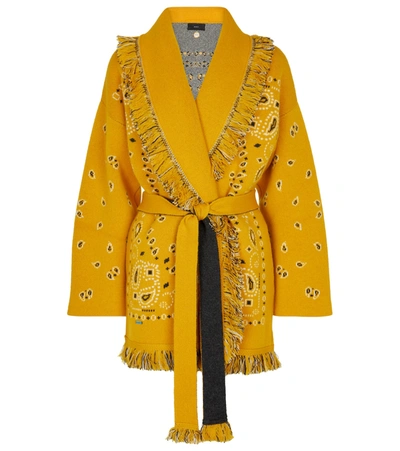 Shop Alanui Bandana Cashmere-blend Jacquard Cardigan In Golden Yellow