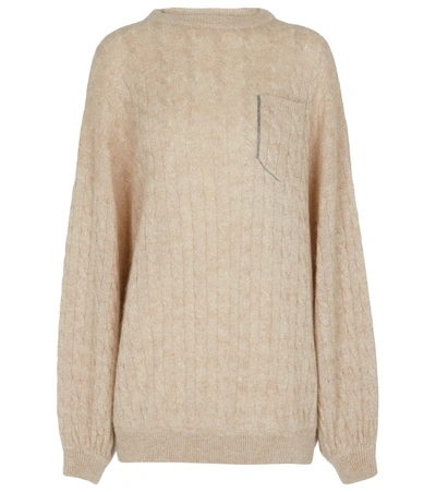 Shop Brunello Cucinelli Cable-knit Mohair And Wool-blend Sweater In Beige
