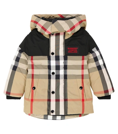 Shop Burberry Baby Vintage Check Hooded Coat In 米色