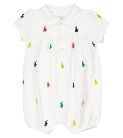 Shop Polo Ralph Lauren Baby Embroidered Cotton Romper In 白色