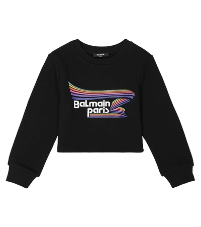 Shop Balmain Logo Cotton Sweatshirt In 黑色
